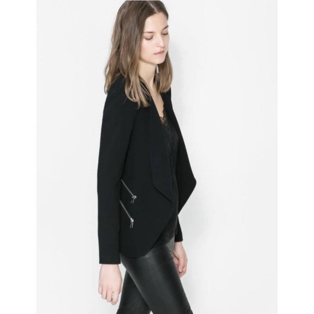 ZARA Woman Black Double Zip Draped Blazer size Medium